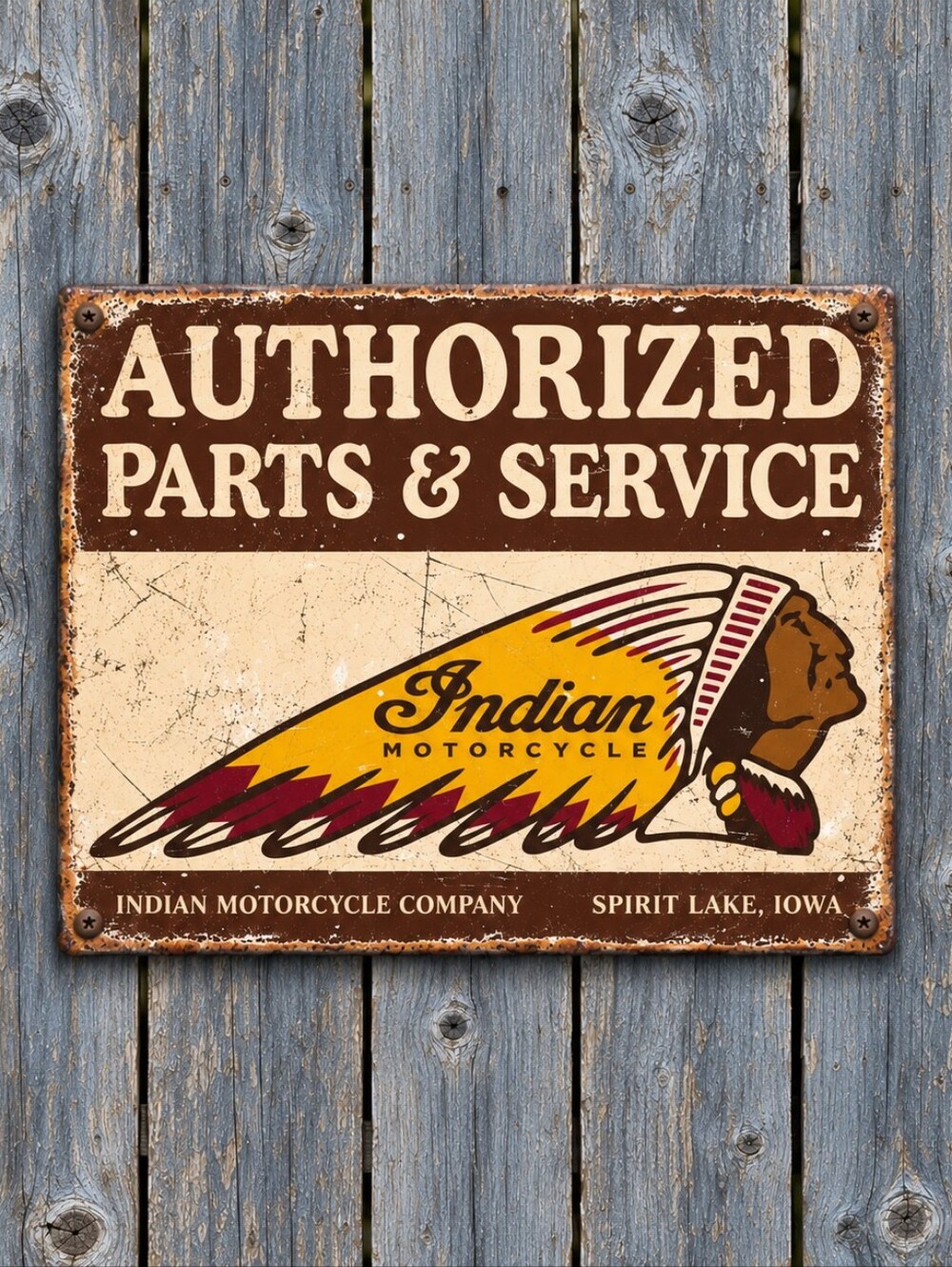 Indian Motorcycle "Authorized Parts & Service" Metal Sign – 12.5"H × 16"W